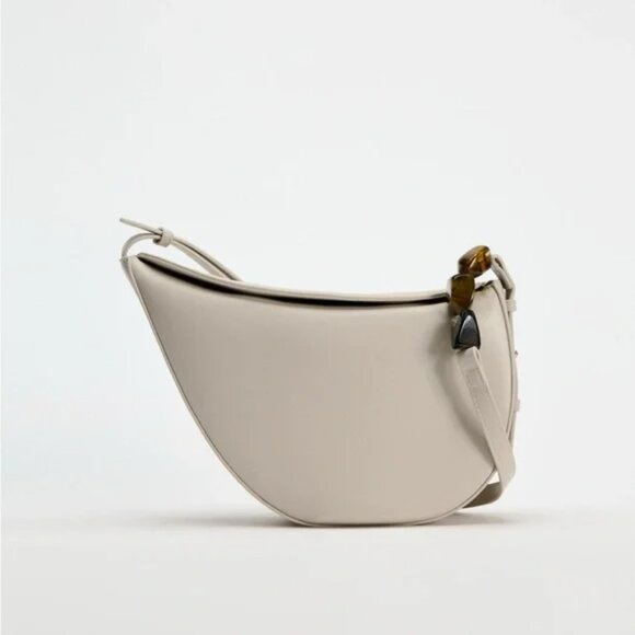 ZARA NWT Chic Beige BEADED ASYMMETRICAL CROSSBODY BAG - Picture 5 of 12